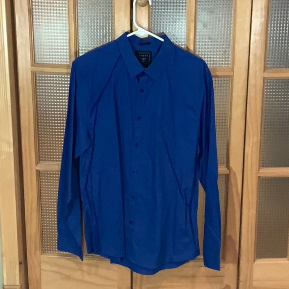 Guess Button Down Blue Shirt L